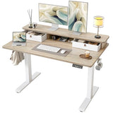 Stand Up Standing Desk Adjustable Height, Electric Sit Stand Table with Storage Shelf and Splice Board