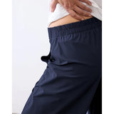 SeeLuNa Women Barrel Travel Pants Elastic Waistband Tapered Leg Baggy Mid Rise Work Trousers Lounge Pant with Pockets(Navy,S)