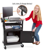 AV Cart with Keyboard Tray and Locking Metal Cabinet, Heavy Duty Mobile Workstation with 4 Rolling Casters