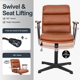 Okeysen Office Desk Chair No Wheels, Swivel Chair with Retro Wooden Armrests, Criss Cross Legged Armless Computer Chair for Home Office
