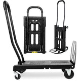 Folding Hand Truck with 4-Wheel Mode, 2 in 1 Collapsible Push Cart & Fold-Up Toe Plate