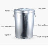 This 35L Kitchen Trash Can with Lip - Round Galvanized Recycling Bin for Patios Bathrooms & Par - Waste Bin