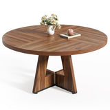 LITTLE TREE Round Dining Table for 4-6 People, 47 Inches Dining Room Table with Wooden Pedestal Base, Brown Dinner Tables, Circle Kitchen Table