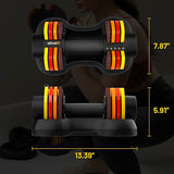 ATIVAFIT Adjustable Dumbbell Set of 2, 5–25LB Quick Dial Free Weights with Safety Lock & Anti-Slip Steel Handle, Space Saving Home Gym Equipment for Beginner Home Workouts and Light Strength Training, Sunrise