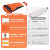 QEZER Down Sleeping Bag for Adults 600 Fill Power, Cold Weather Compact Ultralight All Seasons Sleeping Bag for Backpacking, Camping, Hiking