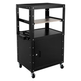Steel AV Cart with Keyboard Tary and Locking Cabinet Rolling Small Office Laptop Table with Power Socket