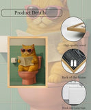 Framed Funny Cat Bathroom Wall Art Orange Cat on Toilet Reading Newspaper Picture Wall Decor Animal Bathroom Poster Print for Restroom Toilet Home Decoration 12x16 in
