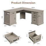 Farmhouse L Shaped Executive Desk with 4 Drawers, Home Office Desk with Hidden Under-Desk Storage