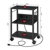 MAHANCRIS Industrial Printer Cart, 3-Tier Mobile Printer Stand, Rolling Cart with Power Outlets and USB Ports, Home Printer Stand with 2 Hooks, for Office, Living Room, Black PTHB40E01