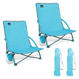 NORTHROAD 2 Pack Low Folding Beach Chair,Portable Lightweight Lowback Sling Chair, Outdoor Low Seat Camping Chair w/Cup Holder & Carry Bag for Sand Camping Lawn Picnic Festival,Blue