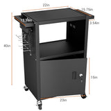 Mobile AV Cart with Push Handles, Heavy Duty Rolling Media Cart with Customized Pegboard & Hooks, 4 Outlets