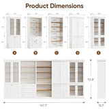 Vyre 70.8" Tall White Bookshelf, Farmhouse Modular Bookcase with 6-Tier Adjustable Shelves