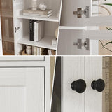 Tall Wooden Bookshelf, White 7 Tier Book Shelf, Bookcase with Glass Doors and Shelves