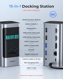 RayCue 15 in 1 Laptop Docking Station 3 Monitors, Triple 8K Display with 3 HDMI, 6 USB Ports, 5 Shortcut Button, Gigabit Ethernet