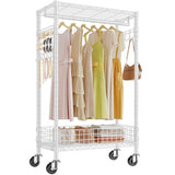 VIPEK R1 Rolling Clothes Rack with Pegboard Organizer Portable Closet for Hanging Clothes with Lockable Wheels & Removable Basket, White