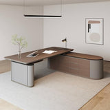 SAINTCY Large Executive Office Desk with File Cabinet, 86.6 Inch Sit & Stand L Shaped Executive Desk, Adjustable Luxury Office Desks for Boss