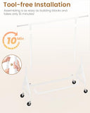 JIEJIERUI Heavy Duty Clothes Rack, Metal Clothing Rack Load 450 LBS, Rolling Coat Racks for Hanging Clothes with Lockable Wheels, White
