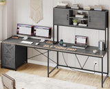 SEDETA L Shaped Gaming Desk, Reversible Computer Desk with Fabric Drawers