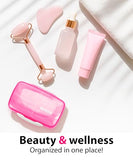 Travel Pill Organizer - Airtight Medicine Case for Traveling Portable Pharmacy Box with Labels Vitamin Container 8 Compartment Supplement Medication Holder Large Capacity Daily (Pink)