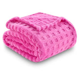 NEWCOSPLAY Super Soft Throw Blanket Pink Premium Silky Flannel Fleece 3D Waffle Checkered Lightweight Bed Blanket All Season Use (Hot Pink, Throw(50"x70"))