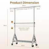 JIEJIERUI Double Rods Clothing Rack, Heavy Duty Clothes Rack for Hanging Clothes Load 560LBS, Metal Rolling Garment Racks with Wheels, Silver