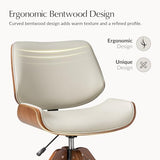 HULALA HOME Faux Leather Swivel Desk Chair No Wheels, Ivory