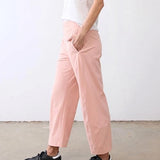 SeeLuNa Women Barrel Travel Pants Elastic Waistband Tapered Leg Baggy Mid Rise Work Trousers Lounge Pant with Pockets(Pink,XL)