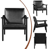Yaheetech PU Leather Black Chairs, Mid-Century Modern Armchair with Solid Wood Legs