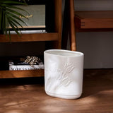 Ramblion White Ceramic Tulips Small Bathroom Trash Can 2.6 Gal (10 Liter) - Heavy & Decorative Garbage Bin for Bathroom, Kitchen, Office, Bedroom & Living Room Corner