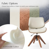 HULALA HOME Faux Leather Swivel Desk Chair No Wheels, Ivory