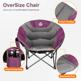 Northroad XXL Camping Moon Chair,Oversized Round Chair,Folding Padded Saucer w/Side Pocket,500lbs Capacity for Outdoor Hiking Fishing Picnic Lawn,Purple&Grey