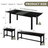 iPormis 5-Piece Dining Table Set for 4-8 People, Extendable Kitchen Table Set with 2 Benches and 2 Square Stools