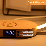 Donewin Wooden Bedside Lamp with 15W Fast Wireless Charger | Touch Control, 3 Color Modes, Clock & Stepless Dimming for Nightstand