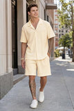 GINGTTO Mens Vacation Outfits Sets Summer Outfits for Men 2 Piece Set Beach Shirt and Short Sets Khaki XL