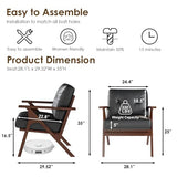 Black Leather Office Accent Chair Set of 2 with Wooden Arms, Comfy Guest Waiting Room Chairs