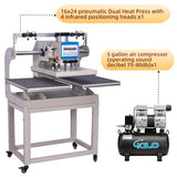 PUQEOAO 16 x24 Large Auto Pneumatic Dual Heat Press Machine with Built-in Air Compressor Kit for DTF & Sublimation Transfer T-Shirt, Digital Control