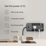 Belkin Surge Protector Power Strip w/ 8 Rotating & 4 Standard Outlets - 8ft Sturdy Extension Cord w/ Flat Pivot Plug for Home, Office, Travel, Desktop & Charging Brick - 4320 Joules of Protection