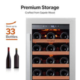 Ca'Lefort 15 Inch Wine Fridge, 33-Bottle Wine Cooler Refrigerator | 40-65°F Control