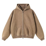 Talakeno Mens Womens Fleece Hoodies Sweatshirt Double Zip Up Oversized Acid Wash Hoodies Winter Vintage Cotton Sweatshirt(Brown,S)