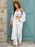 AUGCONE Cardigan Sweaters for Women Crochet Lightweight Summer 3/4 Sleeve Kimonos Long Knit Open Front(White, XL