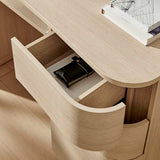 Modway Mirae 55 Inch Computer Desk with Drawers in Brushed Light Oak – Modern Compact Office Desk with Keyboard Tray, Curved Edges