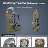 WIPHA Baby Backpack Carrier, Ergonomic Child Carrier Hiking with Sun Canopy, Safe Toddler Hiking Backpack Carrier with Large Storage Space&Insulated Pocket, Adjustable Padded Child Seat