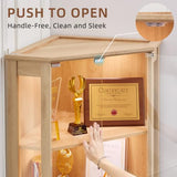 LELELINKY Farmhouse Glass Display Cabinet Set of 3 with Lock, Natural Wood