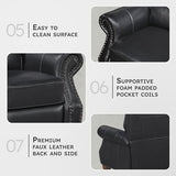 Lexicon 86" W Sofa, Top Grain Leather Match Comfy Sofa with Nailhead Trim, Rolled Arms