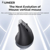 Uineer Ergonomic Vertical Wireless Mouse, 2.4G with USB Receiver, 2400 DPI Optical Sensor, 4 Adjustable DPI Levels, Rechargeable with Battery Indicator, Wide Compatibility with Windows & Mac OS-Black