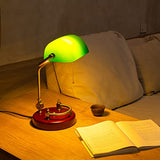 Bankers Lamp, Traditional Green Desk Lamp with Solid Birch Wood Base, Green Glass Antique Library Lamp with Pull Chain Switch