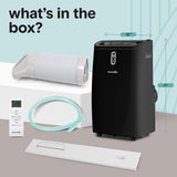 SereneLife 14,000 BTU Portable Air Conditioner - Compact Room Air Conditioner with Dehumidifier & Fan, Mini AC Unit for Rooms Up to 650 Sq. Ft., Window Kit Included, Rolling Wheels, Black