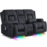 URRED Power Loveseat Recliner Sofa with Massage and Heat，Dark Grey