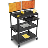 Line Leader Extra Wide Rolling AV Cart - Adjustable Shelf Height Computer Stand Workstation, Includes Pullout Keyboard Tray