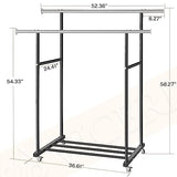 VICERII Clothes Rack, Double Clothing Rack with Wheels and Extra Wide Bottom Shelf, 52.36’’ Heavy Duty Garment Racks , 130LB Capacity, Black